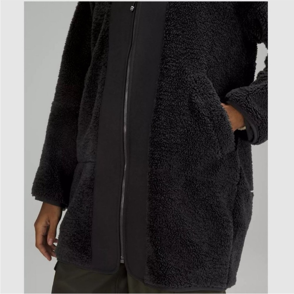 Lululemon Collarless Textured Fleece Full Zip Black Sz 8